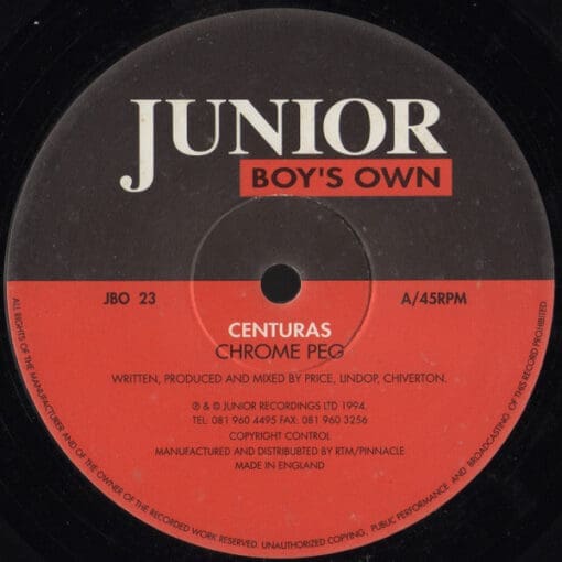 Centuras - Chrome Peg (Electronic) [Techno, Tech House] on Junior Boy's Own (1994) [Vinyl] (12")