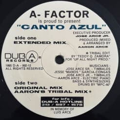 A-Factor - Canto Azul (Electronic) [House] on Dub-A-Records (1995) [Vinyl] (12")