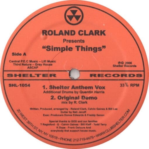 Roland Clark - Simple Things (Electronic) [House, Deep House] on Shelter Records (2006) [Vinyl] (12")